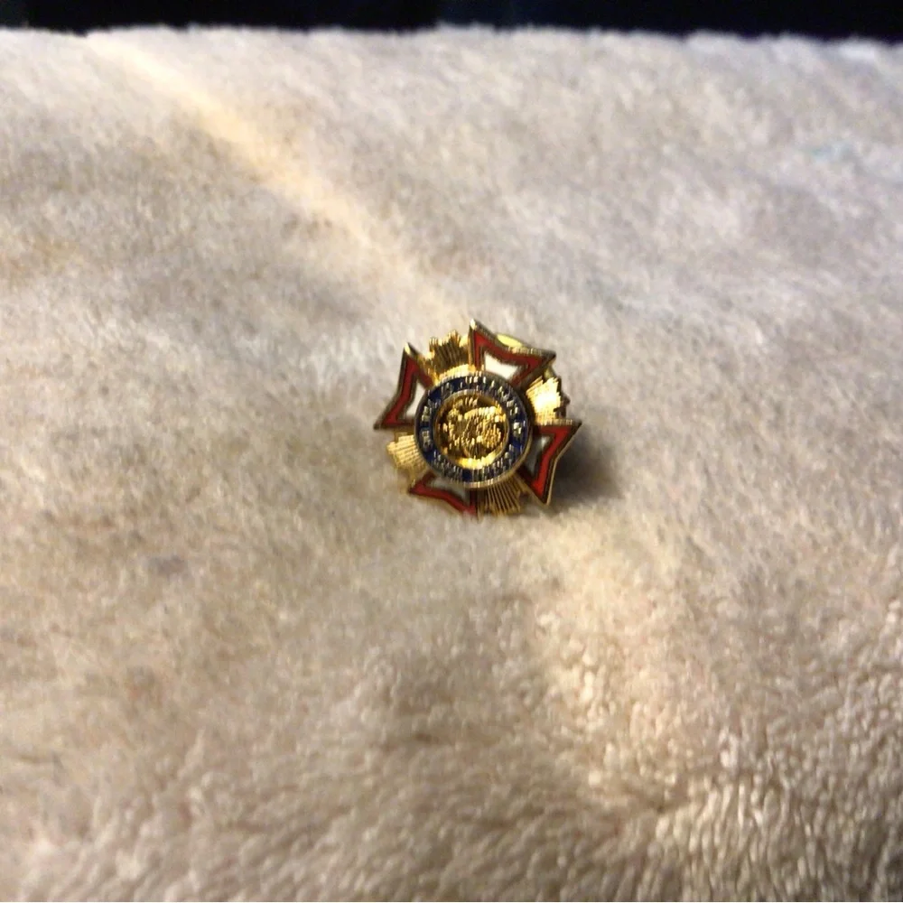 Gold and Red Enamel Military-Style Cross Lapel Pin